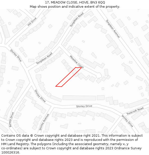 17, MEADOW CLOSE, HOVE, BN3 6QQ: Location map and indicative extent of plot