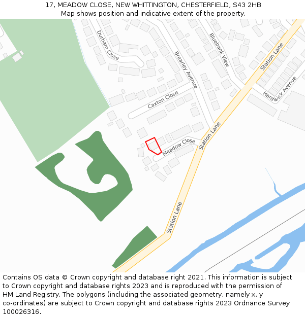 17, MEADOW CLOSE, NEW WHITTINGTON, CHESTERFIELD, S43 2HB: Location map and indicative extent of plot