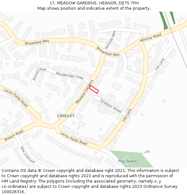 17, MEADOW GARDENS, HEANOR, DE75 7PH: Location map and indicative extent of plot