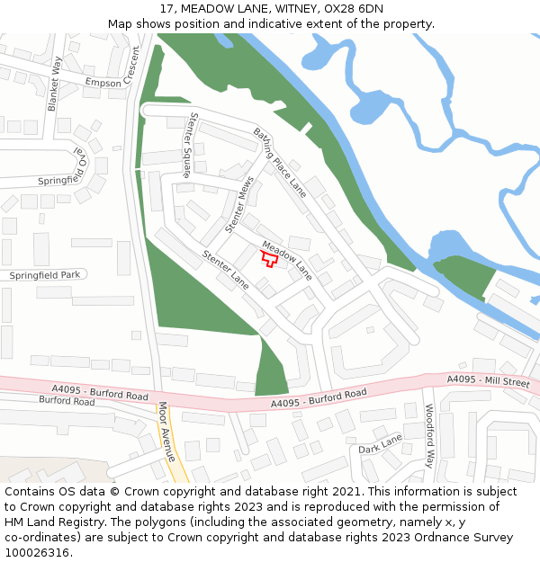 17, MEADOW LANE, WITNEY, OX28 6DN: Location map and indicative extent of plot