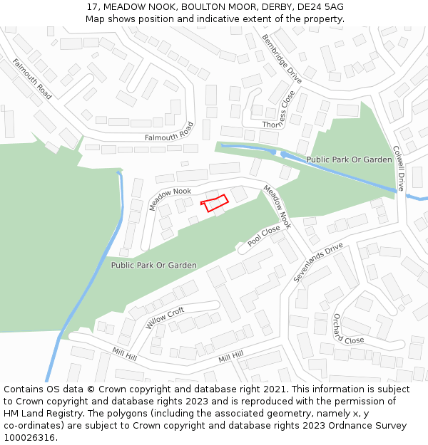 17, MEADOW NOOK, BOULTON MOOR, DERBY, DE24 5AG: Location map and indicative extent of plot