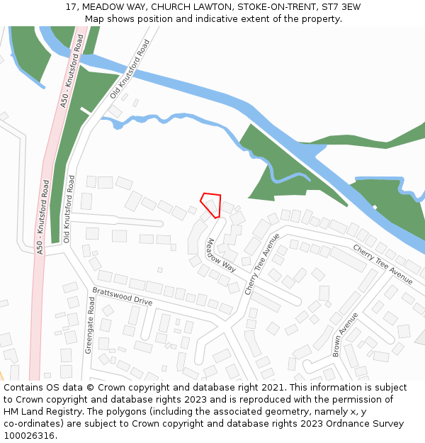 17, MEADOW WAY, CHURCH LAWTON, STOKE-ON-TRENT, ST7 3EW: Location map and indicative extent of plot