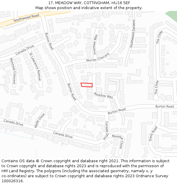 17, MEADOW WAY, COTTINGHAM, HU16 5EF: Location map and indicative extent of plot