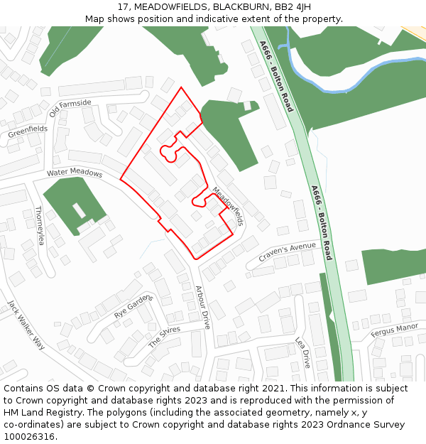 17, MEADOWFIELDS, BLACKBURN, BB2 4JH: Location map and indicative extent of plot