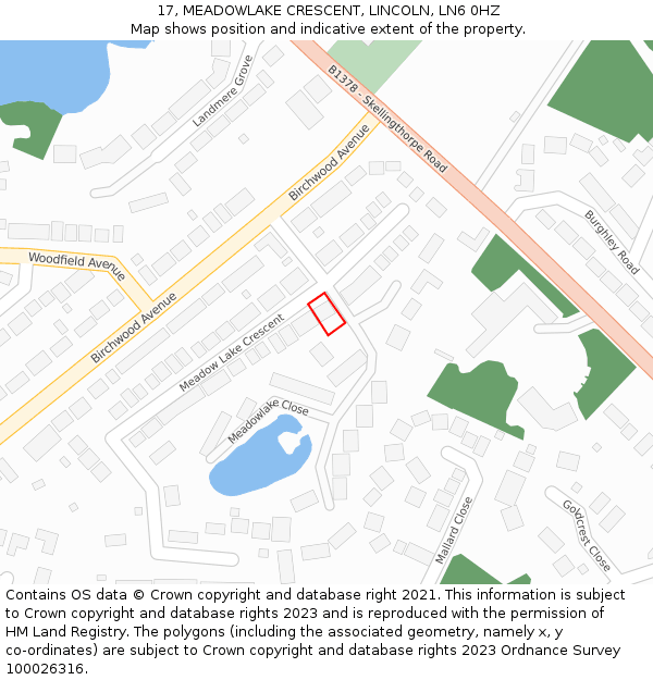 17, MEADOWLAKE CRESCENT, LINCOLN, LN6 0HZ: Location map and indicative extent of plot