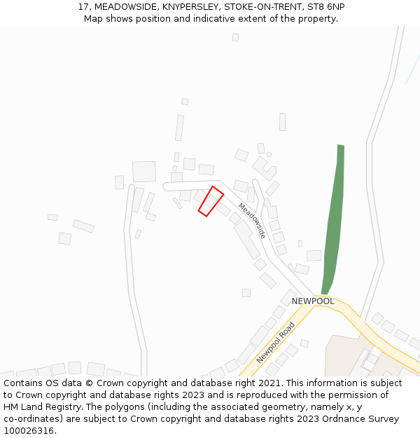 17, MEADOWSIDE, KNYPERSLEY, STOKE-ON-TRENT, ST8 6NP: Location map and indicative extent of plot