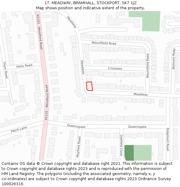 17, MEADWAY, BRAMHALL, STOCKPORT, SK7 1JZ: Location map and indicative extent of plot