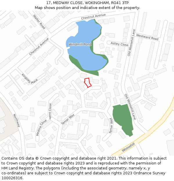 17, MEDWAY CLOSE, WOKINGHAM, RG41 3TP: Location map and indicative extent of plot