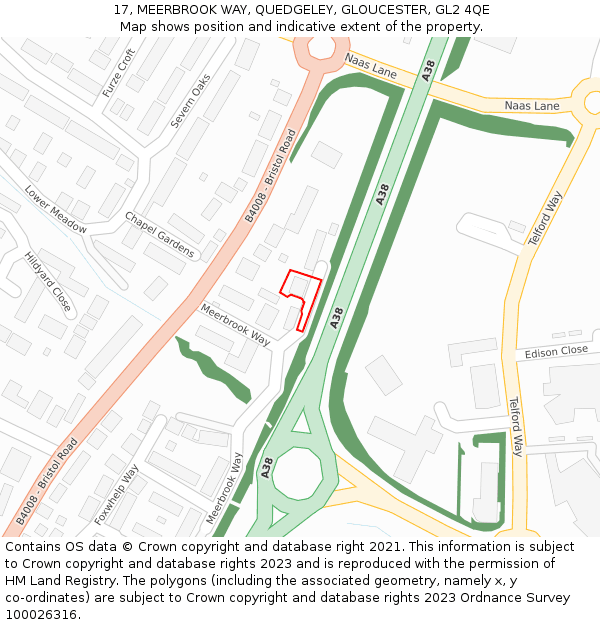 17, MEERBROOK WAY, QUEDGELEY, GLOUCESTER, GL2 4QE: Location map and indicative extent of plot