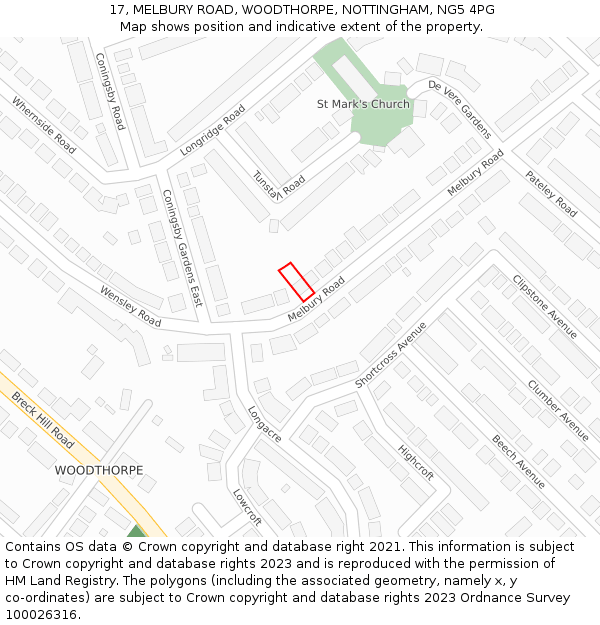 17, MELBURY ROAD, WOODTHORPE, NOTTINGHAM, NG5 4PG: Location map and indicative extent of plot