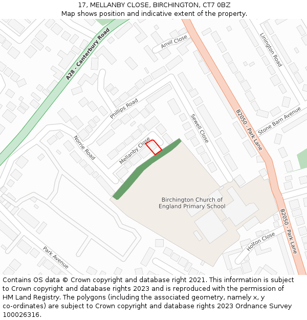 17, MELLANBY CLOSE, BIRCHINGTON, CT7 0BZ: Location map and indicative extent of plot