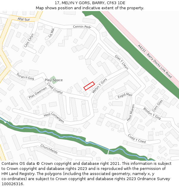 17, MELYN Y GORS, BARRY, CF63 1DE: Location map and indicative extent of plot