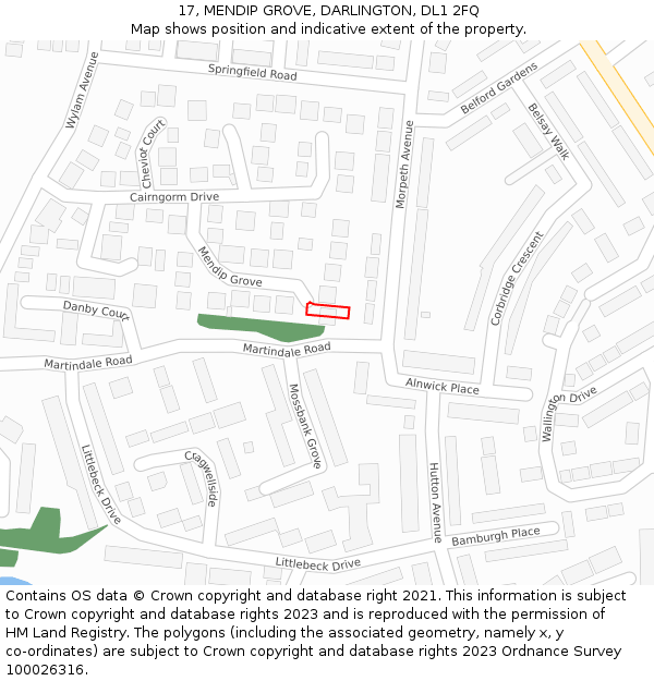 17, MENDIP GROVE, DARLINGTON, DL1 2FQ: Location map and indicative extent of plot