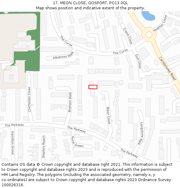 17, MEON CLOSE, GOSPORT, PO13 0QL: Location map and indicative extent of plot