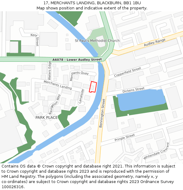 17, MERCHANTS LANDING, BLACKBURN, BB1 1BU: Location map and indicative extent of plot