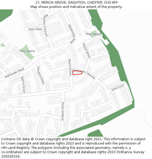 17, MERCIA GROVE, SAIGHTON, CHESTER, CH3 6FP: Location map and indicative extent of plot