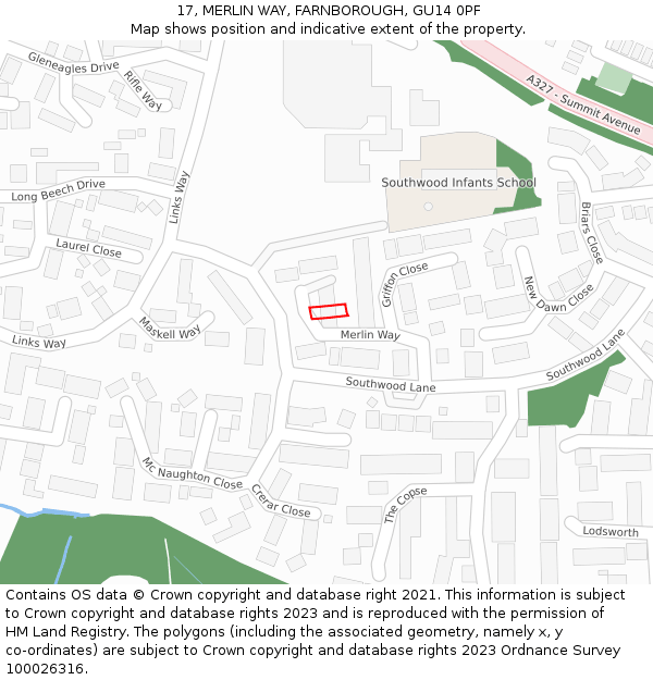 17, MERLIN WAY, FARNBOROUGH, GU14 0PF: Location map and indicative extent of plot