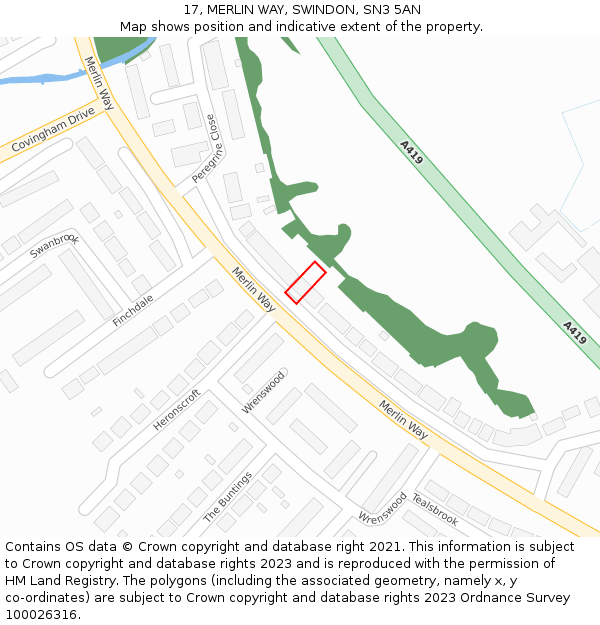 17, MERLIN WAY, SWINDON, SN3 5AN: Location map and indicative extent of plot