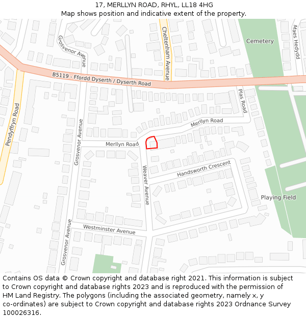 17, MERLLYN ROAD, RHYL, LL18 4HG: Location map and indicative extent of plot