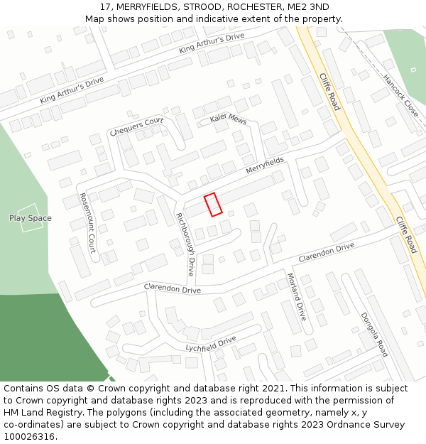 17, MERRYFIELDS, STROOD, ROCHESTER, ME2 3ND: Location map and indicative extent of plot