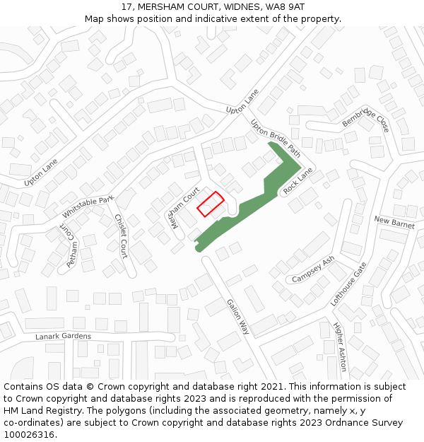 17, MERSHAM COURT, WIDNES, WA8 9AT: Location map and indicative extent of plot