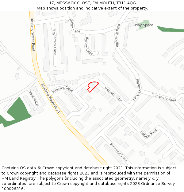 17, MESSACK CLOSE, FALMOUTH, TR11 4QG: Location map and indicative extent of plot