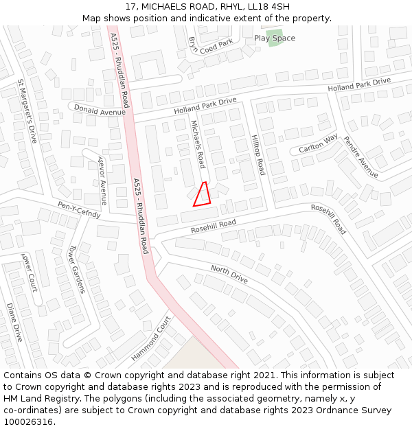 17, MICHAELS ROAD, RHYL, LL18 4SH: Location map and indicative extent of plot