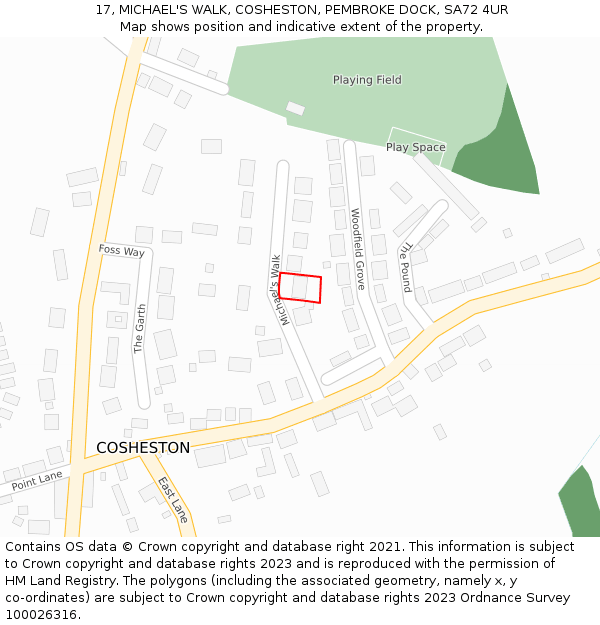 17, MICHAEL'S WALK, COSHESTON, PEMBROKE DOCK, SA72 4UR: Location map and indicative extent of plot