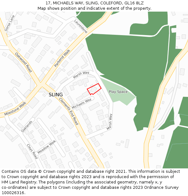 17, MICHAELS WAY, SLING, COLEFORD, GL16 8LZ: Location map and indicative extent of plot