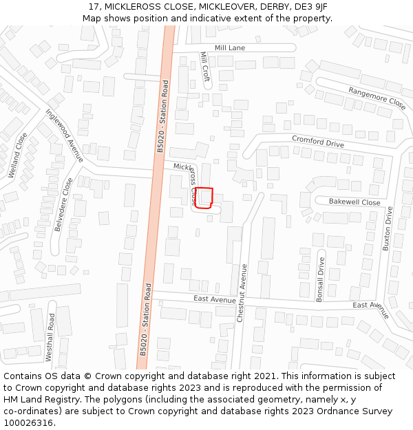 17, MICKLEROSS CLOSE, MICKLEOVER, DERBY, DE3 9JF: Location map and indicative extent of plot