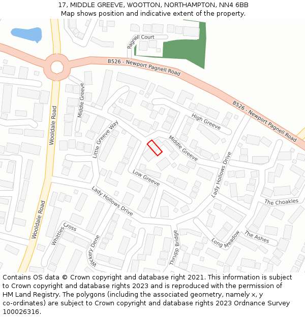 17, MIDDLE GREEVE, WOOTTON, NORTHAMPTON, NN4 6BB: Location map and indicative extent of plot
