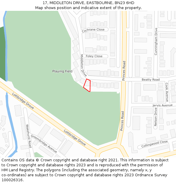 17, MIDDLETON DRIVE, EASTBOURNE, BN23 6HD: Location map and indicative extent of plot