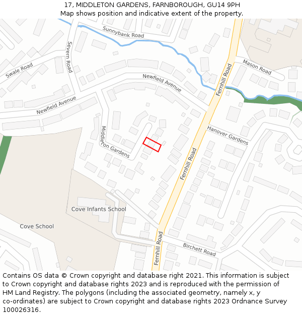 17, MIDDLETON GARDENS, FARNBOROUGH, GU14 9PH: Location map and indicative extent of plot