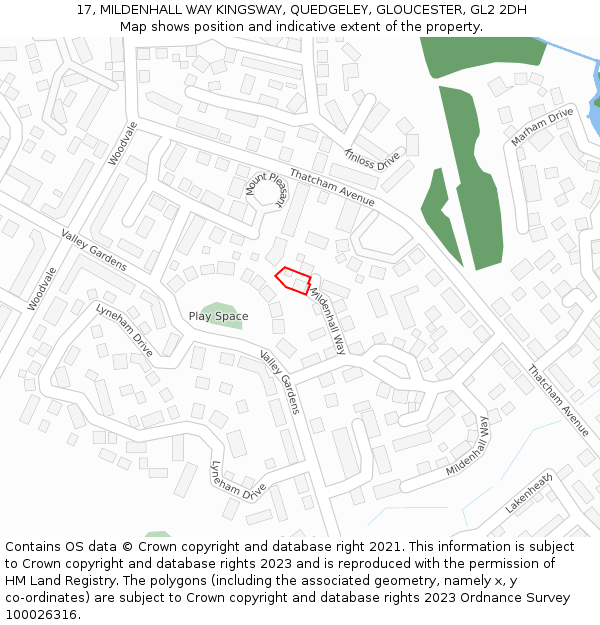 17, MILDENHALL WAY KINGSWAY, QUEDGELEY, GLOUCESTER, GL2 2DH: Location map and indicative extent of plot