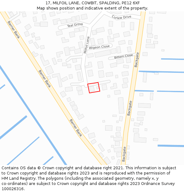 17, MILFOIL LANE, COWBIT, SPALDING, PE12 6XF: Location map and indicative extent of plot