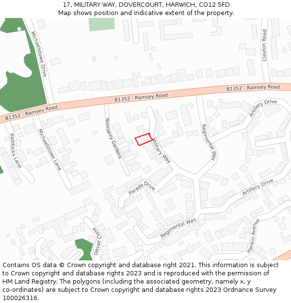 17, MILITARY WAY, DOVERCOURT, HARWICH, CO12 5FD: Location map and indicative extent of plot