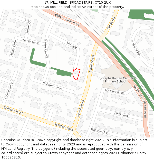 17, MILL FIELD, BROADSTAIRS, CT10 2UX: Location map and indicative extent of plot