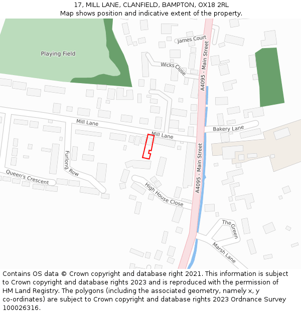 17, MILL LANE, CLANFIELD, BAMPTON, OX18 2RL: Location map and indicative extent of plot