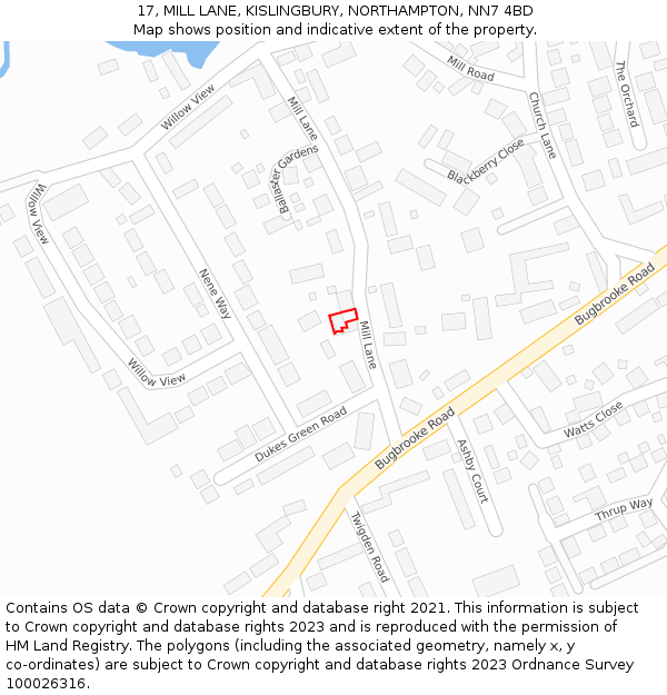 17, MILL LANE, KISLINGBURY, NORTHAMPTON, NN7 4BD: Location map and indicative extent of plot