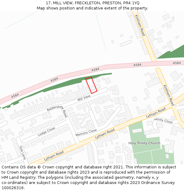 17, MILL VIEW, FRECKLETON, PRESTON, PR4 1YQ: Location map and indicative extent of plot