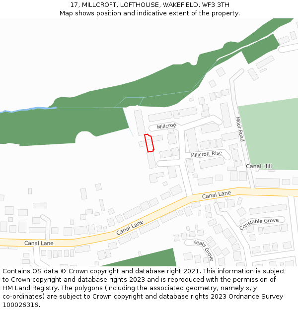 17, MILLCROFT, LOFTHOUSE, WAKEFIELD, WF3 3TH: Location map and indicative extent of plot