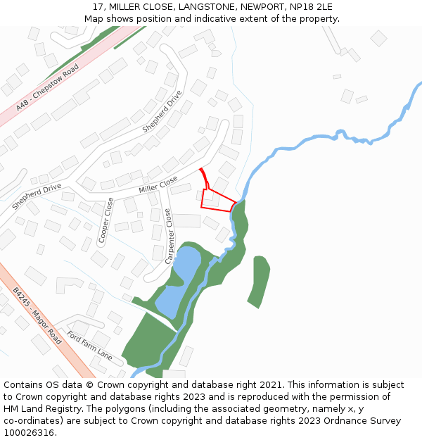 17, MILLER CLOSE, LANGSTONE, NEWPORT, NP18 2LE: Location map and indicative extent of plot