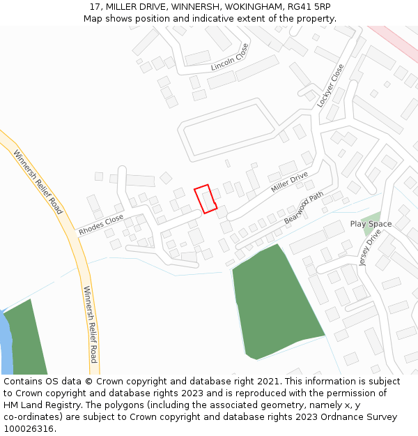 17, MILLER DRIVE, WINNERSH, WOKINGHAM, RG41 5RP: Location map and indicative extent of plot