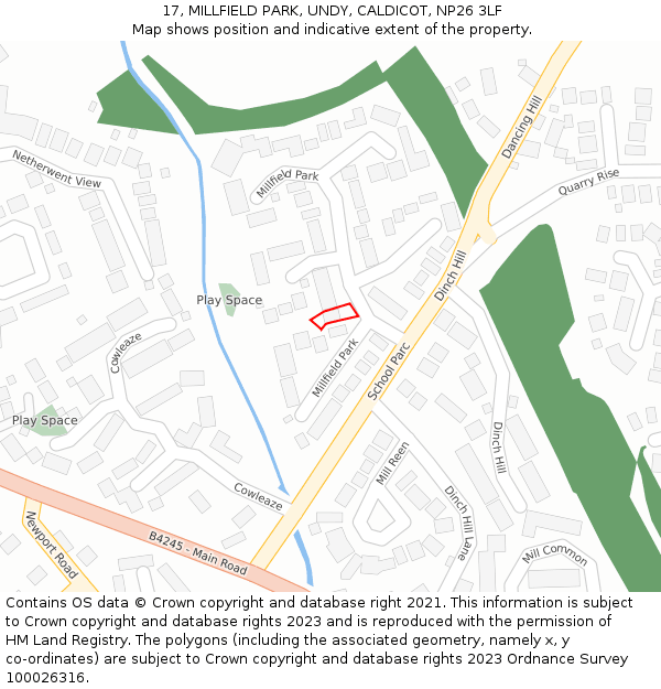 17, MILLFIELD PARK, UNDY, CALDICOT, NP26 3LF: Location map and indicative extent of plot