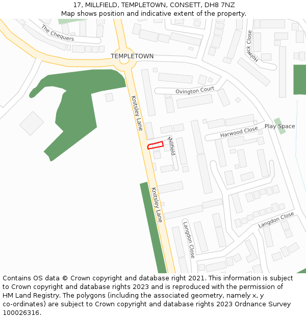 17, MILLFIELD, TEMPLETOWN, CONSETT, DH8 7NZ: Location map and indicative extent of plot