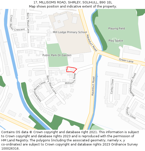 17, MILLISOMS ROAD, SHIRLEY, SOLIHULL, B90 1EL: Location map and indicative extent of plot