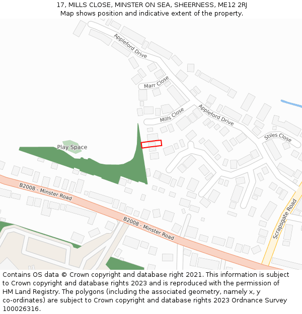 17, MILLS CLOSE, MINSTER ON SEA, SHEERNESS, ME12 2RJ: Location map and indicative extent of plot