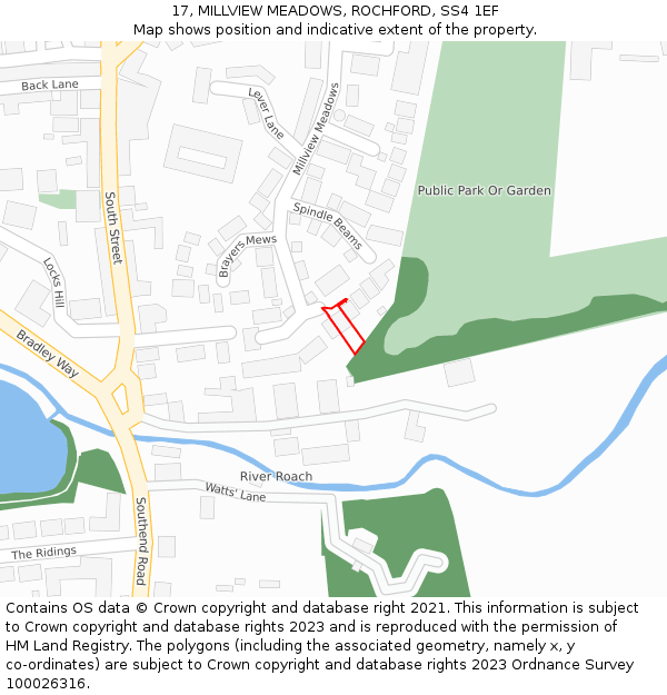 17, MILLVIEW MEADOWS, ROCHFORD, SS4 1EF: Location map and indicative extent of plot