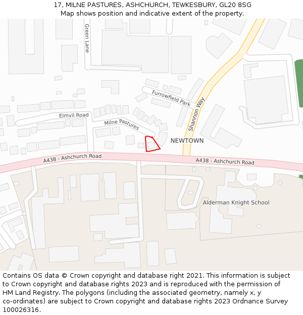 17, MILNE PASTURES, ASHCHURCH, TEWKESBURY, GL20 8SG: Location map and indicative extent of plot