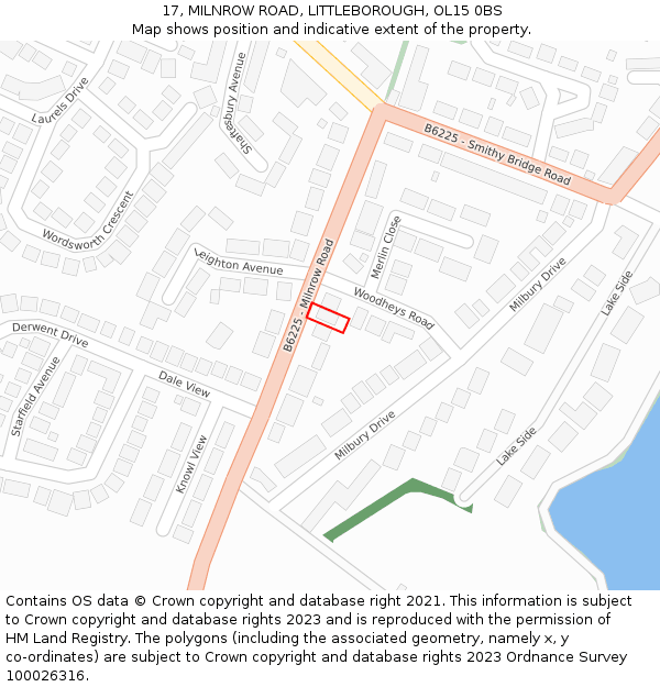 17, MILNROW ROAD, LITTLEBOROUGH, OL15 0BS: Location map and indicative extent of plot